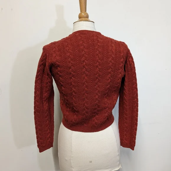 Vintage Cropped Pumpkin Orange Wool Cable Knit Cardigan Medium - Picture 8 of 9